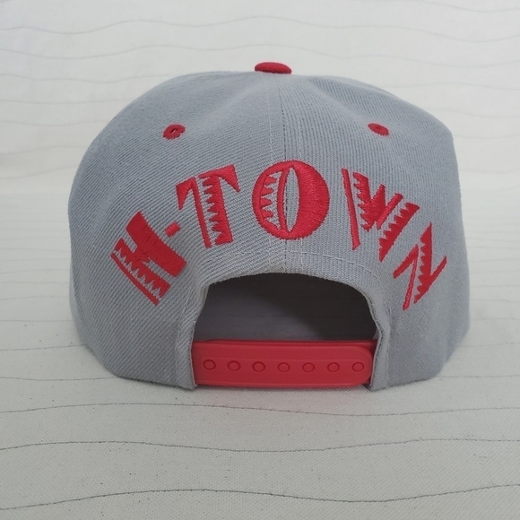 NEW Premium Mens Houston Snapback Hat Flat Bill Cap Red Gray Unual Pattern - Picture 5 of 9